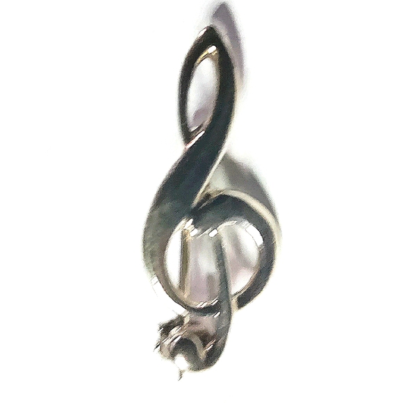 NEW .925 Sterling Silver Treble Clef Pendant Brooch Jewelry! Approx. 1". Unisex - Picture 2 of 8